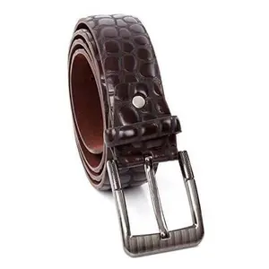 REED Crocodile Print Men's PU Leather Designer Dress Belt with Adjustable Buckle Shiny Nickel Polished Imported Fashion Accessory