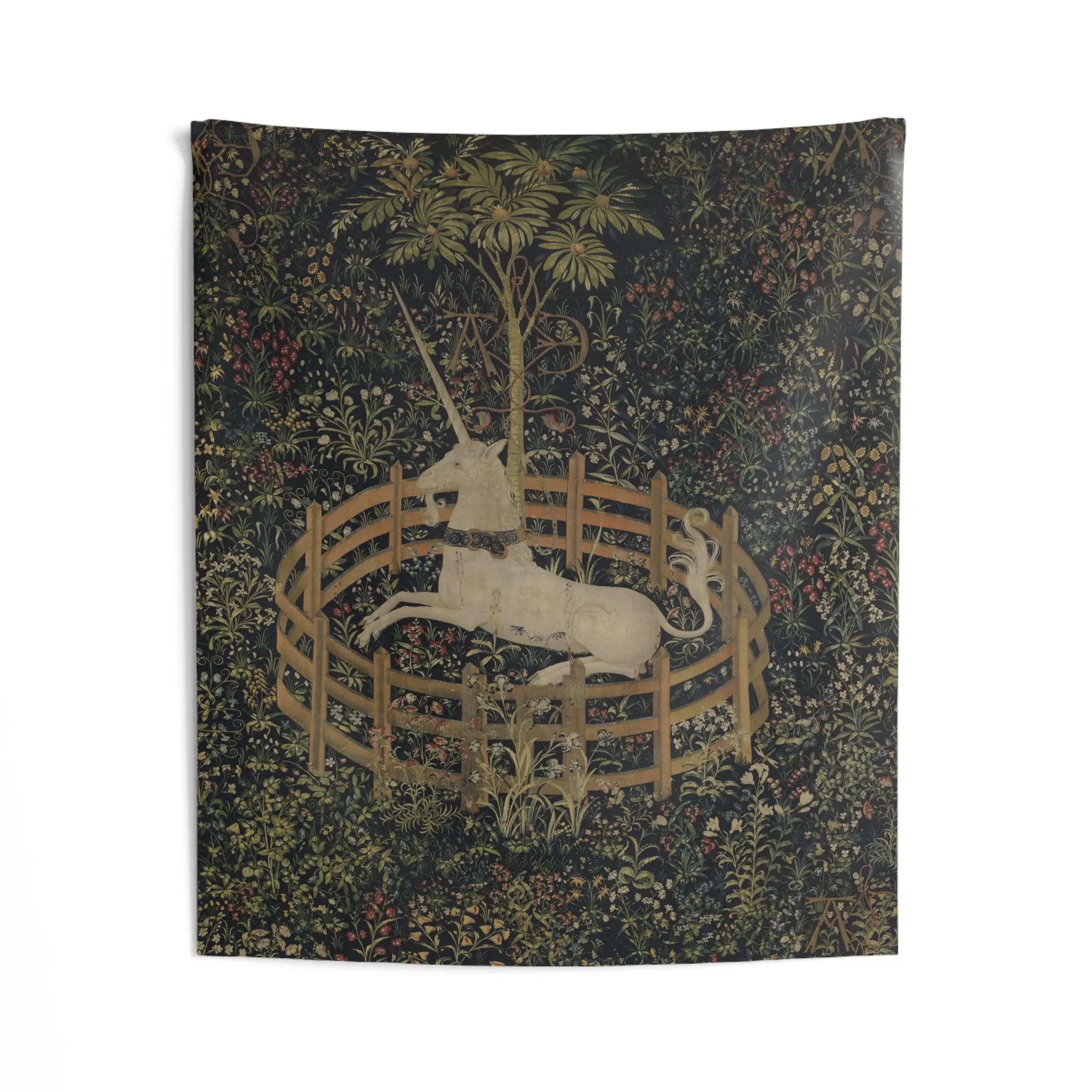 medieval unicorn tapestry aesthetic 🌿 the unicorn rests in a garden wall decor 🦄✨