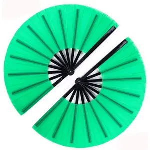 2 Pack Large Folding Hand Fan, Nylon-Cloth  Retro Fabric Fans, Chinese Kung Fu Tai  Hand Fan for Men/Women, Festival, Dance, , Performance, Decorations (Green)