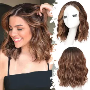 14 Inch Short Wavy Wig for Women Lace Hairline Bob Style Synthetic Heat Resistant - Natural Appearance for Everyday Hairstyle