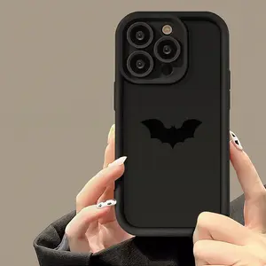 Trendy Black Bat TPU Case for iPhone 17 Pro Max 16 16e 15 14 Plus 13 12 Mini 11 Air X XS Straight Edge Drop-Resistant Rugged Durable Cover Shell Gift 2D printing