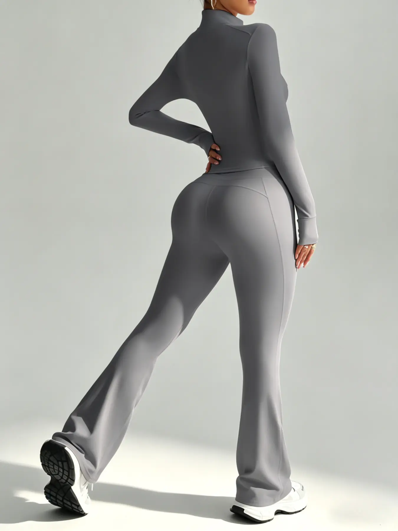 Women's Sporty Two-Piece Set, High Waist Yoga Pants & Long Sleeve
