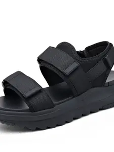 Men's Thick Sole Sandals, Adjustable Width Velcro Beach Shoes, Comfortable Summer Footwear, Ideal for Outdoor Activities