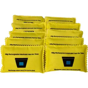 Rechargeable Desiccant Pack (10 Pack),   Absorption, Color Change , Safe Storage Protection, Large Capacity 200 Gallons, 100g, Yellow