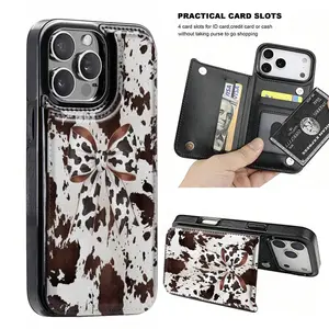 Cow pattern bow pattern, made of durable TPU, including card slot, and providing various functional functions, suitable for bank and transportation cards, suitable for iPhone 17 16 15 14 13 12, Samsung and other series models