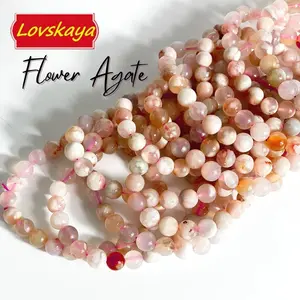 Lovskaya Flower Agate Natural Crystal Bead Bracelet for Adults - Elegant & Versatile Unisex Jewelry for Various Occasions