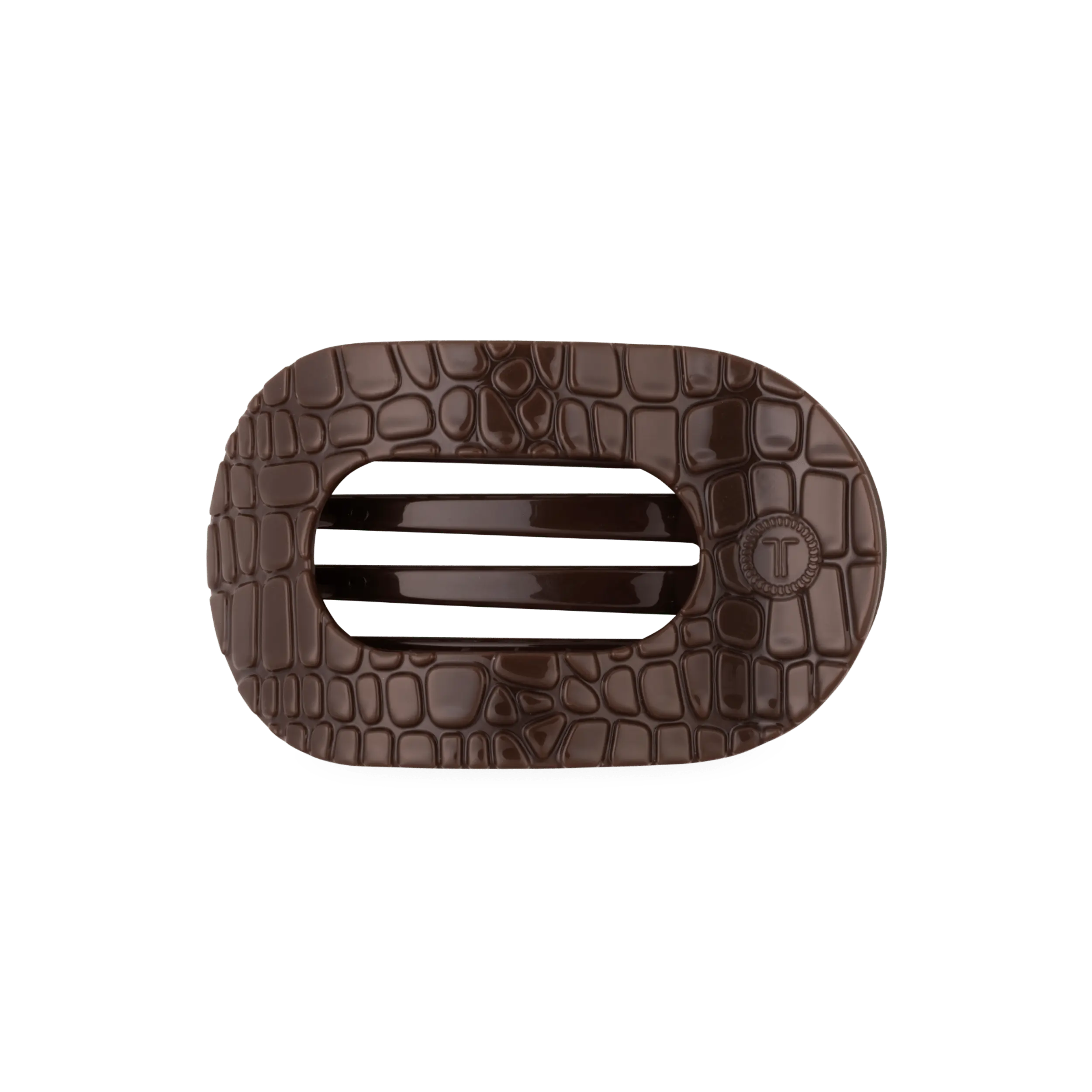 Brown Crocodile Medium Flat Round Hair Clip