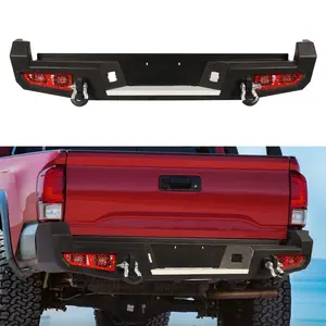 Tokmowin Rear Bumper Step Bumper Compatible with 2005-2015 Toyota Tacoma 2nd Gen Pickup Truck, Off Road Back Bumper with 4 x 18W LED Lights & 2 x D-Rings, Textured Black