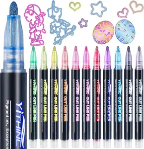 12/24/48 Color Dual Line Outline Metallic Highlighter for Greeting Cards, Crafts, Posters and Paintings Amazing Glitter Coloring Pens Marker Pens DIY Doodle Outline Pens