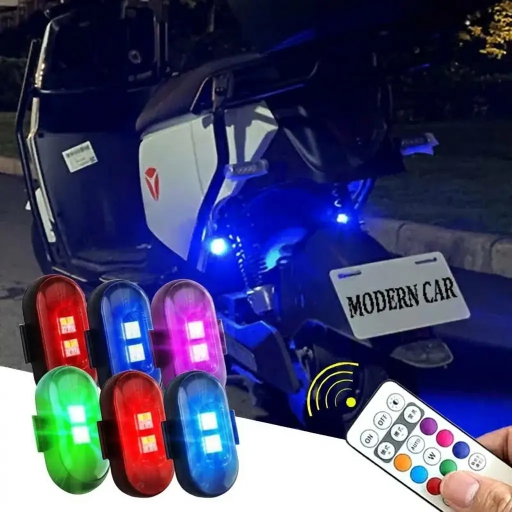 6PCS RGB Led Aircraft Strobe Light Remote Wireless Motorcycle Flash Light Warning Lights for Bike Car Multifunctional