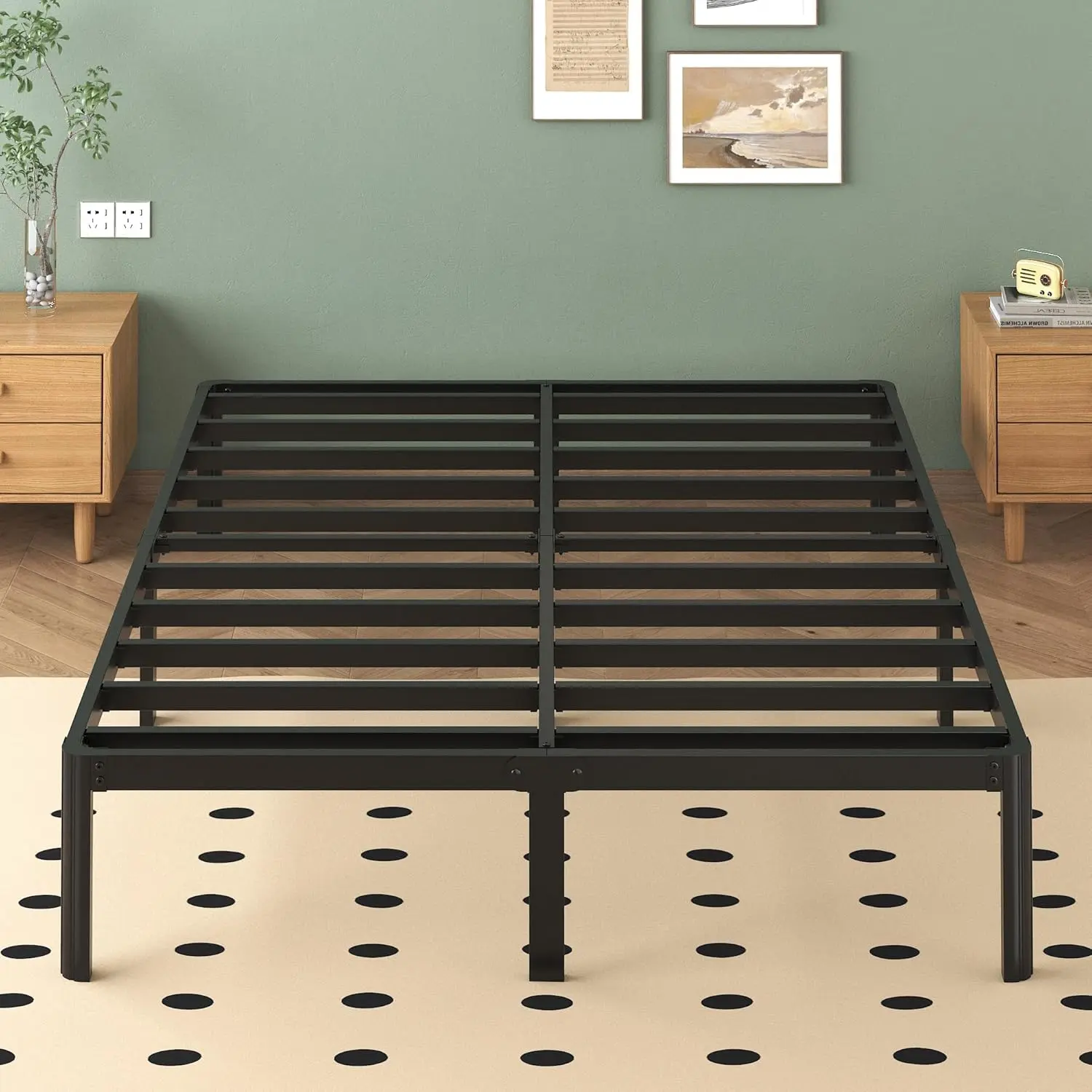 14 Inch Full Size Bed Frame with Rounded Corner , 2000 LBS Heavy Duty Metal Full Platform No Box Spring Needed, Noise Free, Easy Assembly, Black
