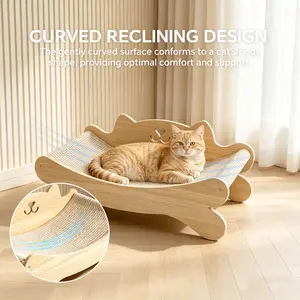 MojoPaw Wooden Cat Lounge Chair Scratcher Bed, Sturdy Cardboard Cat Scratching Post & Couch for Indoor Cat