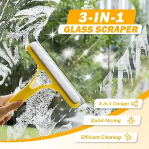3 in 1 Window Cleaning Scraper, 2026 New Squeegee for Shower Glass, 3 in 1 Spray Function for Glass Doors for Windows Glass, Mirrors Scraper, Brush. All-Purpose Window Cleaner Tool Household Items