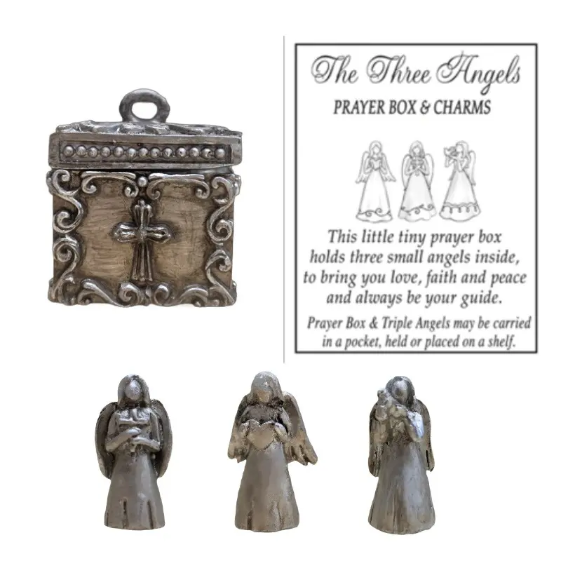 3-Pack Vintage Tin Angel Prayer Box Set, Christian Cross Relief Craft, Elegant Miniature Angel Statues, Religious Gift/dekor/meditation Ornament