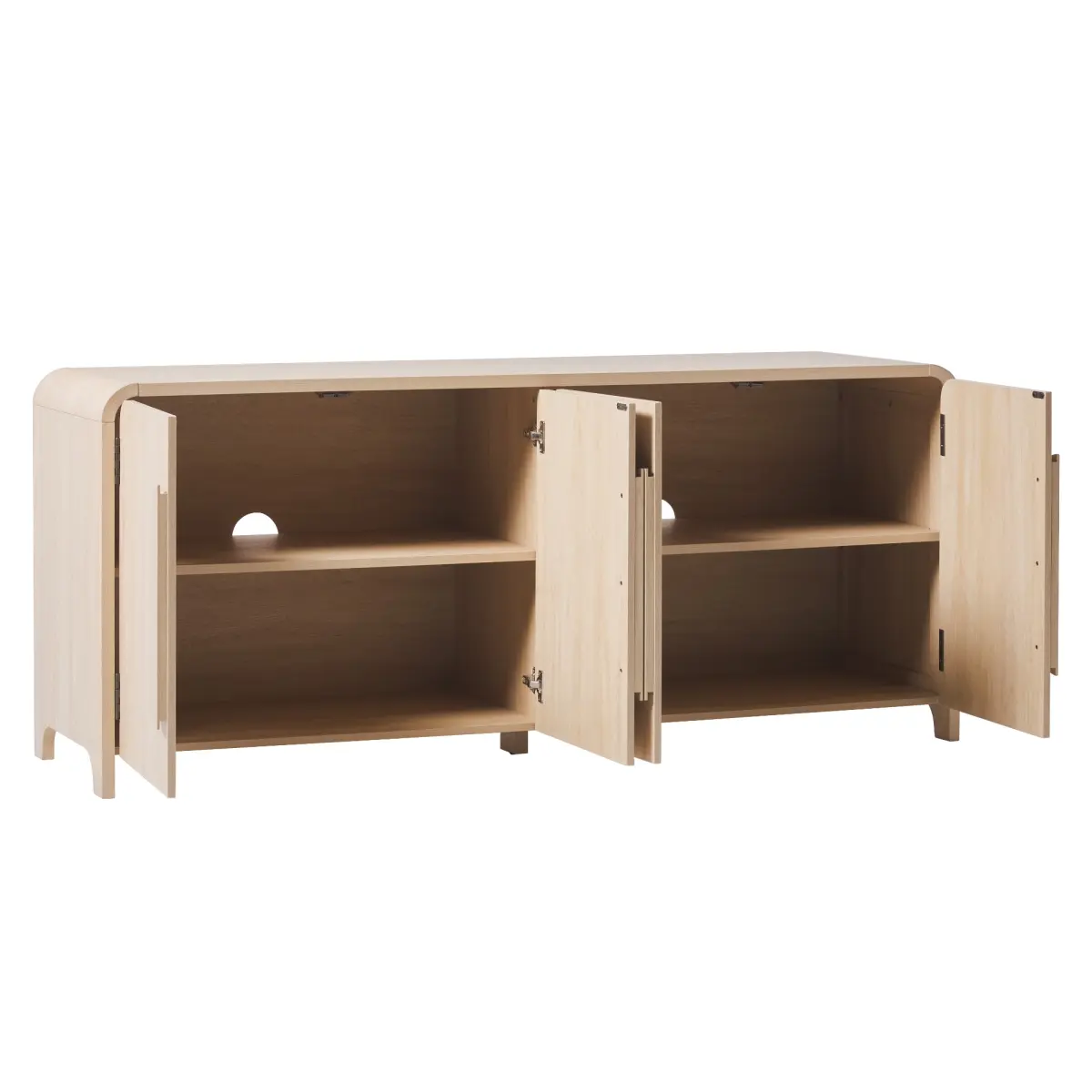 Walker Edison MDF Wood Curved Coastal Oak Buffet Sideboard - Cord Hide, Curved Edges, Built-In Storage Compartments TV Stand, 30x20x70 in., Fits Up to 80 in. TV, Multimedia Centre