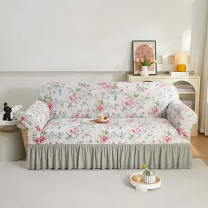 1pc Printed Skirted Sofa Cover, Non-Slip Furniture Protector, Reusable Four-Season Couch Slipcover, Home Decor Replacement
