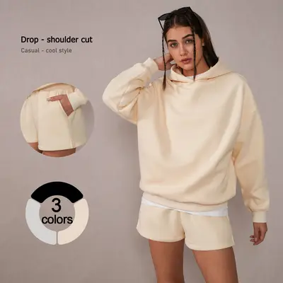 Biker Shorts Shorts And Hoodie Set Womens Plus Embroidered Hoodie