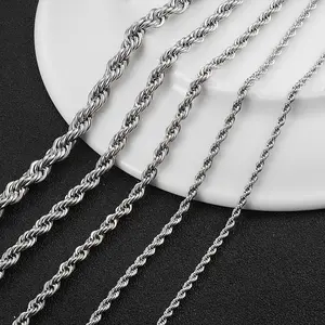2.3mm/3mm/4mm/5mm/6mm Stainless Steel Twisted Rope Chain Silver Color Color Necklace for Men Women 16 to 30 Inches Hot