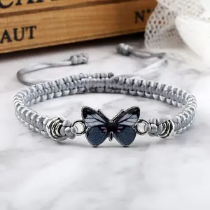 Colorful Butterfly Charm Bracelet String Handmade Woven Adjustable Braided Rope for Couple Women Friendship BFF Party Family Jewelry