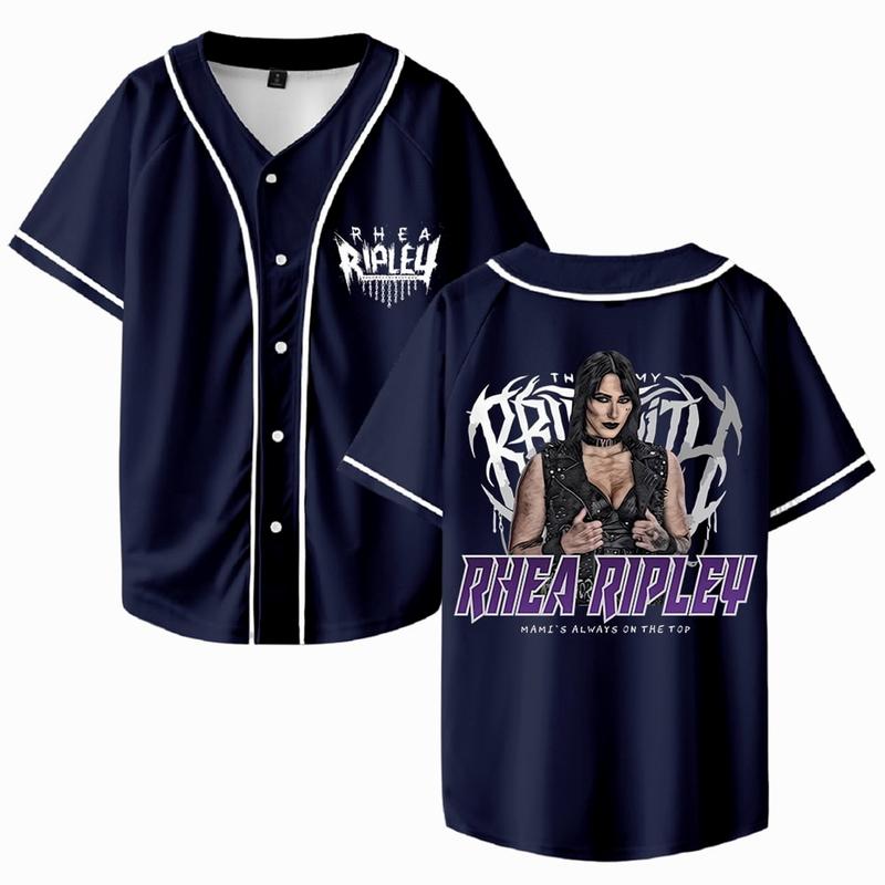 Rhea Ripley Merch Baseball Jersey V-Neck Shirt Women Men Short Sleeve Streetwear Clothes