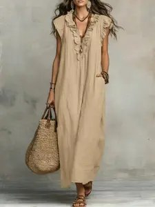 2026 Spring Summer Fashion Casual Solid Bohemian Half Sleeve Midi Romper, Elegant Retro Style, Suitable for Commute and Leisure