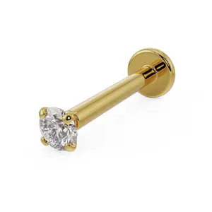2mm Diamond Low-Set Prong 14k Gold Flat Back Stud