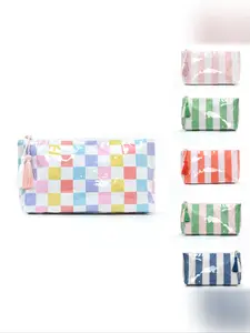 High-Value Striped Storage Bag, Lightweight Colorblock Makeup Bag, Large Capacity Portable Travel Organizer, Casual Style All Seasons