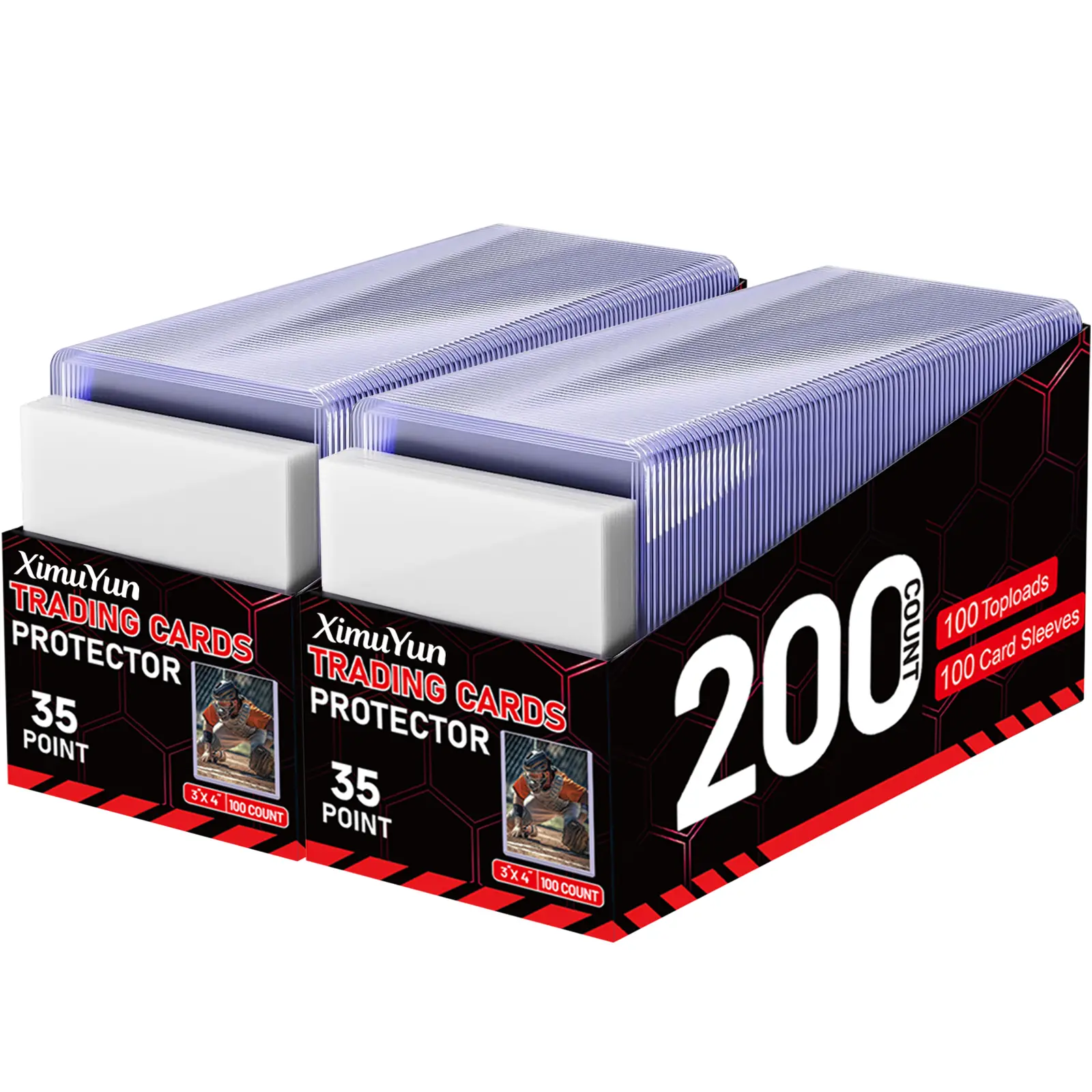 XimuYun 400-Piece Toploaders Combo - 3"x4" 35pt Hard Plastic Card Protectors, Storage Sleeves & Cases for Sports Cards (Baseball, Football, TGG Compatible), Card Protectors Hard Plastic