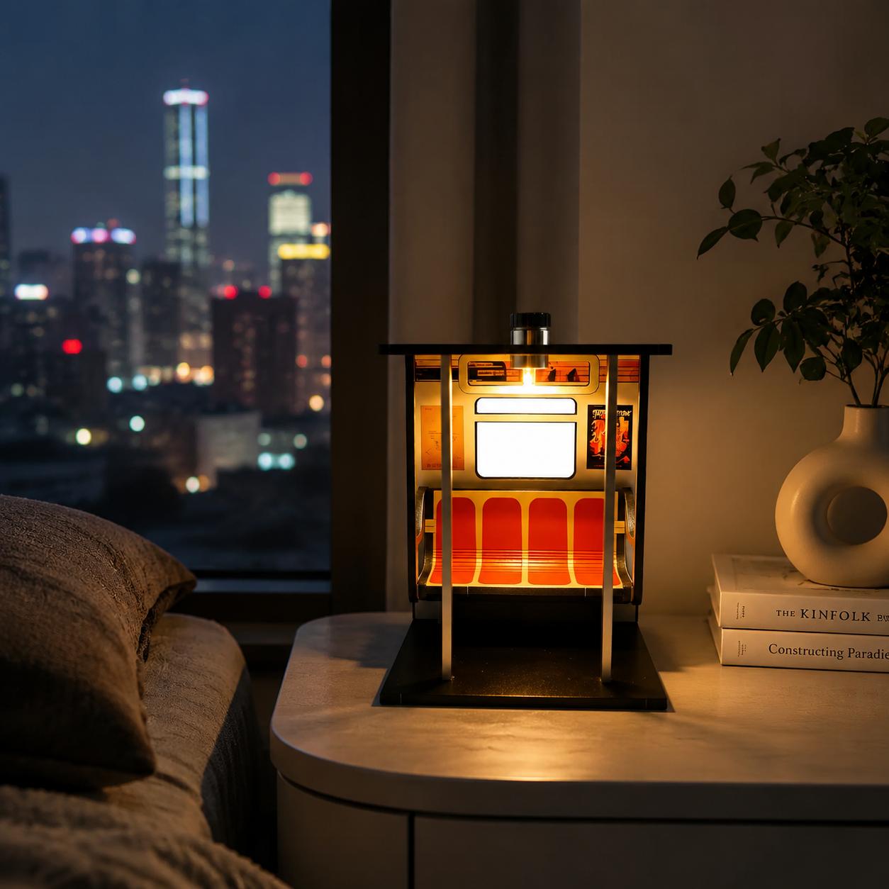 American-style neon night lights for bus stops in New York. Retro bus waiting shelter model desk lamp. Desktop decorative piece lamp.