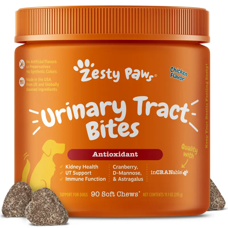 Zesty Paws Urinary Tract Bites for Dogs Soft Chew Pet Treats with Cranberry D-Mannose & Astragalus for Kidney Bladder Health Immune Function Premium InCRANable Concentrate