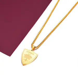 FaithHeart JOSHUA 1:9 Bible Verse Pendant Necklace Stainless Steel Shield Shape