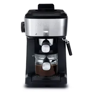 Gourmia 4 Shot Steam Espresso Maker with Frothing Wand Black/Stainless Steel Finish: 1.5L Capacity, 1500W Electric