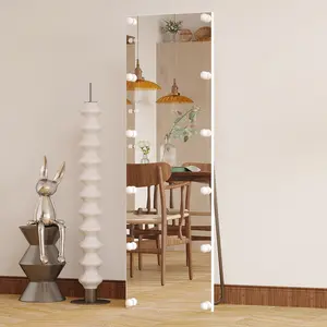【GARVEE】Full Body Floor Mirror, 63" x 20" Light Bulb Floor Mirror with Aluminum Frame, 3 Color LED Lights, Standing Lighted Mirror - White Frame