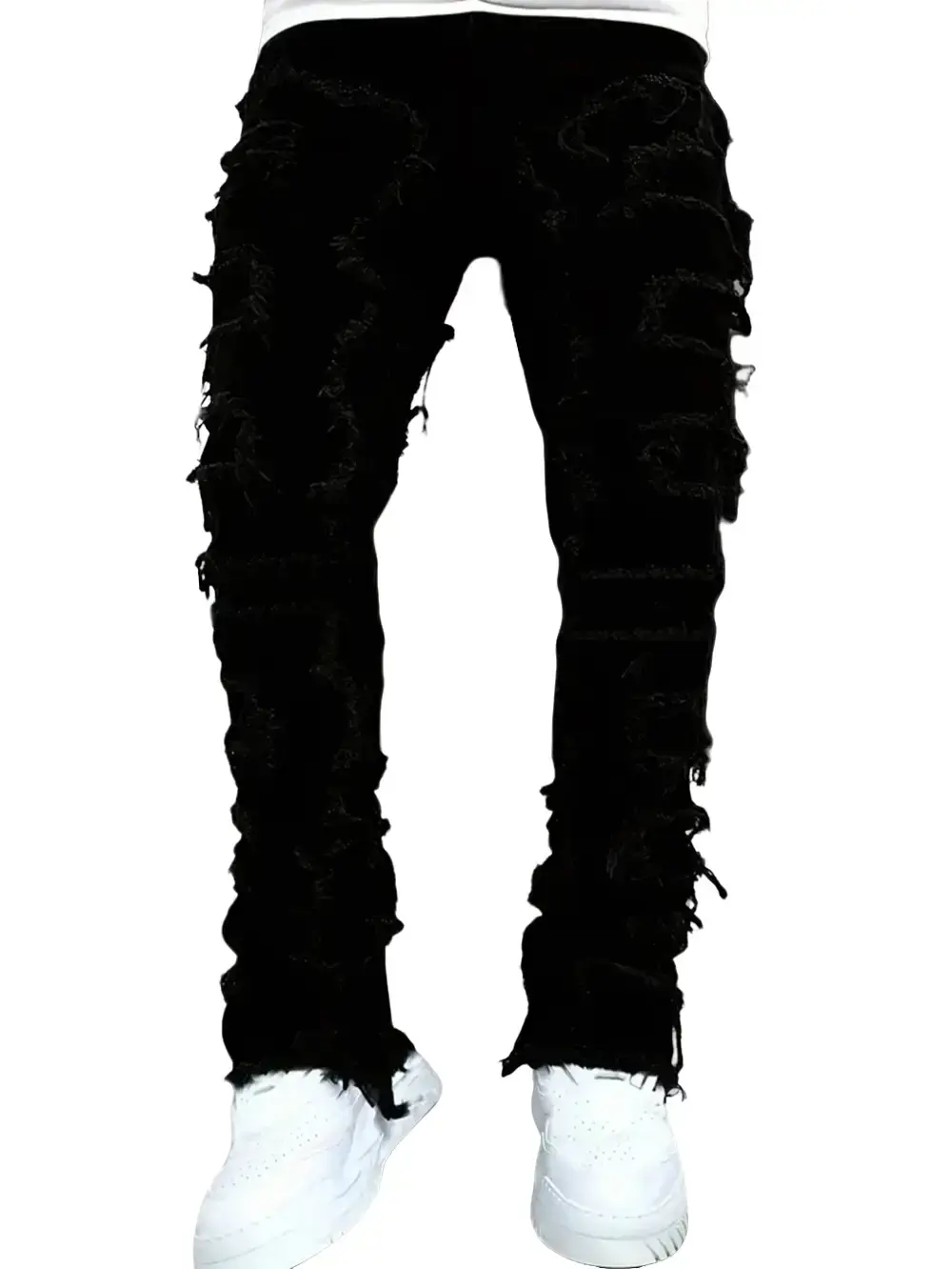 Stylish Men Hiphop Stacked Spliced Washed Slim Jeans Pants High Quality Streetwear Beige Plain Distressed Straight Biker Denim Trousers Summerwins