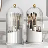 2pc PVC Waterproof Modern Toothbrush Storage Rack with Transparent Cover - 360 Rotating Space Saver Home Goods, Great for Bathroom, Vanity, or Desk, Makeup Brush Organizer Container
