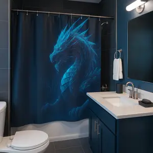Cyber Dragon Shower Curtain - Futuristic Polyester Fabric, Quick Drying, 71" x 74", Robot Design, Sci-Fi Theme, Hook & Print Included, Geeky Science Bathroom Decor