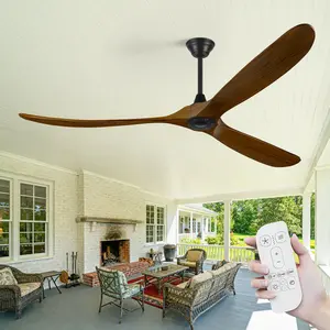 52/60/70Inch Large Ceiling fan Without Light,Remote Control,Modern Rustic Black Solid Wood 3 Blades,High CFM Ceiling Fans for Farmhouse Indoor Bedroom Living Room Outdoor Patio Porch,Quiet DC Motor