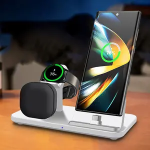 3 in 1 Charging Station for Samsung Galaxy S25/S24/S23/S22/A53/Note 20/Z Flip 6/Fold 6, Fast Wireless Charging Station for Samsung Galaxy Watch Ultra/7/6/5, Galaxy Buds Charger