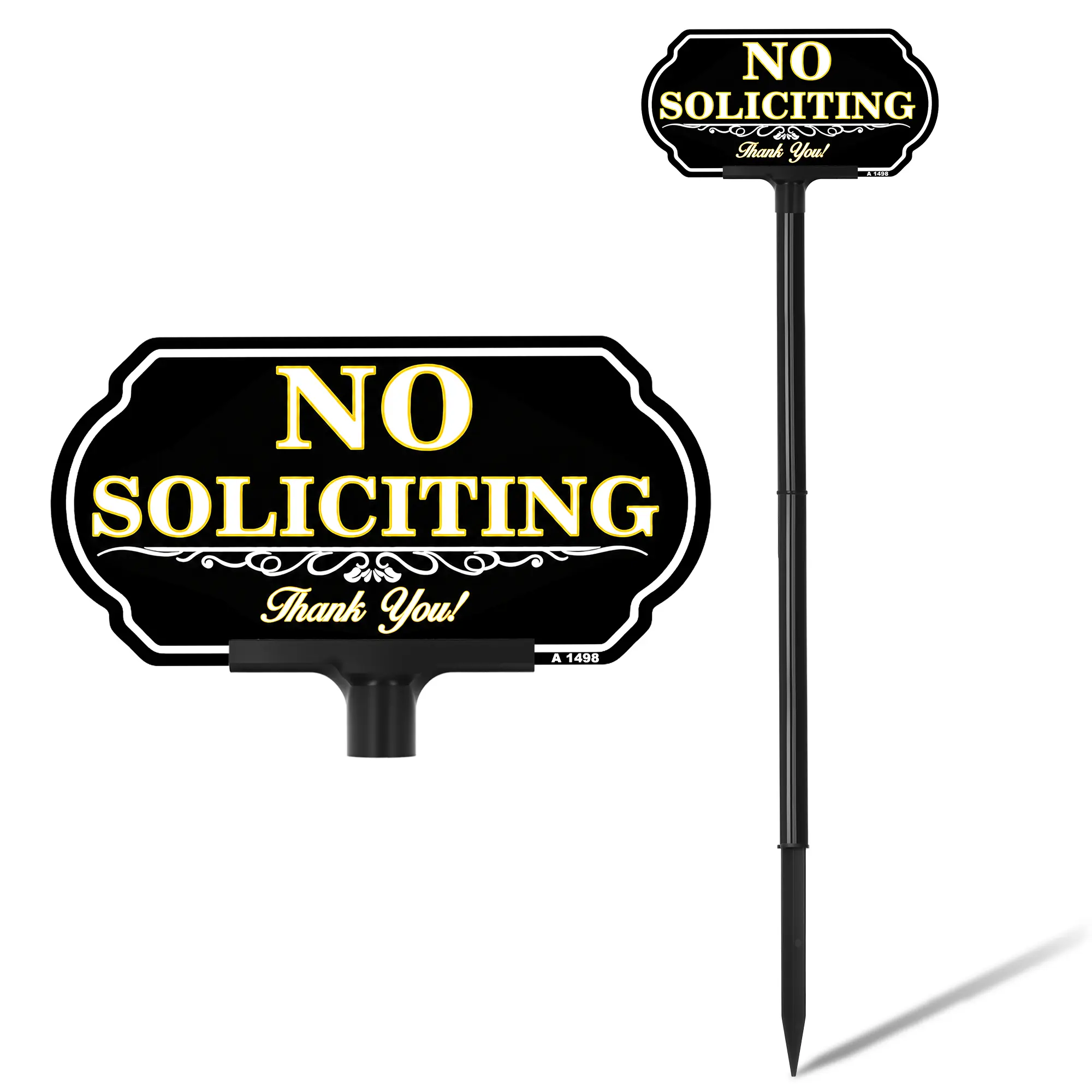 No Soliciting Sign for Yard with Stake 37 Inch Adjustable Aluminum Lawn Sign Weatherproof Outdoor Door Sign for Front Yard Porch Garden Home