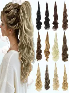 KAIRIYA 32 Inch Flexible Wrap-Around Ponytail Extensions - Long Wavy Curly Synthetic Hairpiece for Women, Perfect for Holiday Parties & Easy Natural Look, Wavy Hairpieces