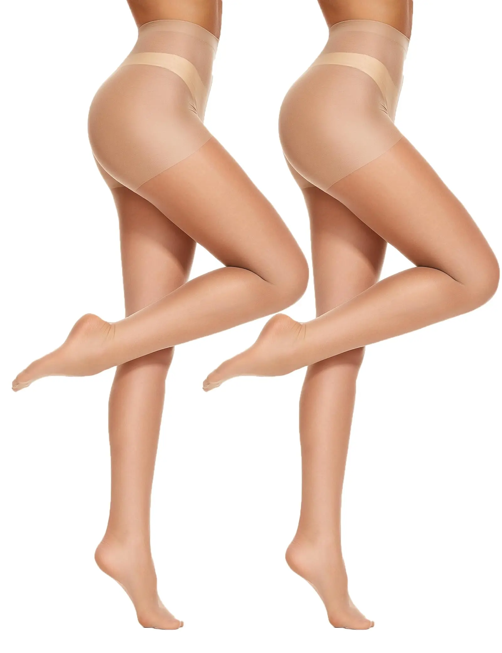 VeilWhisper 2-Pack 20D Ultra-Thin High Waist Control Top Sheer Pantyhose for Women - Office & Party Essential Tights