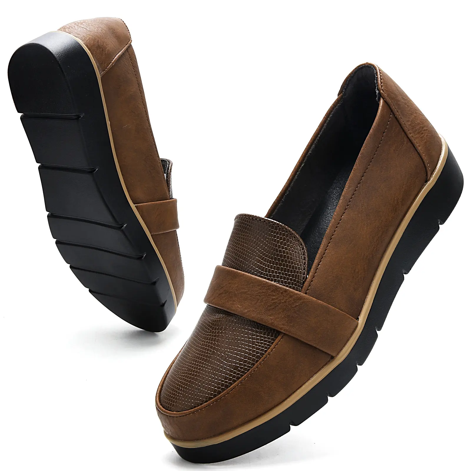 Women's Fashionable Pu leather shoes Solid Color Slip onLoafers, Casual Comfortable Shoes for Daily Wear,Lightweight Breathable Shoes for All Seasons, Girl