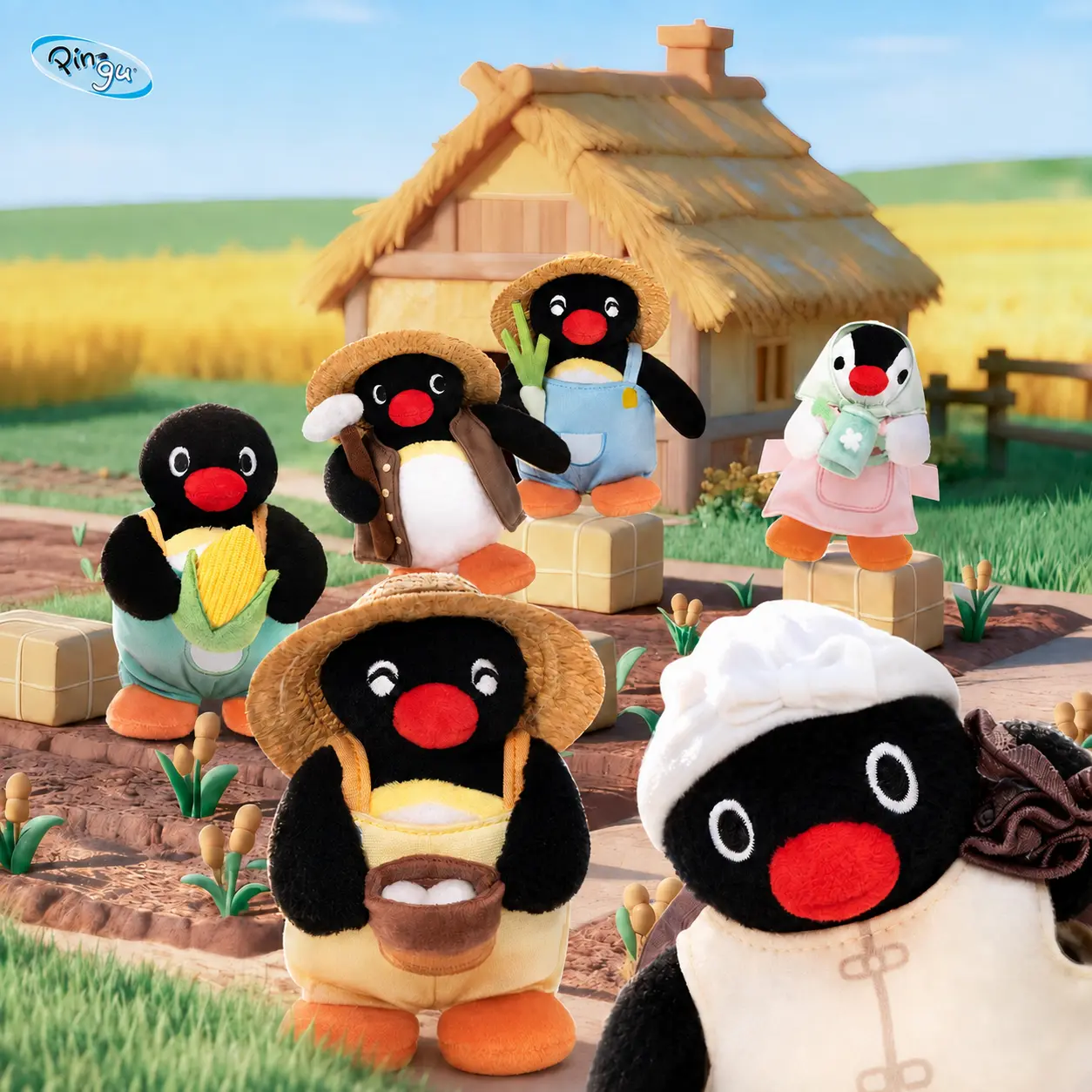 Pingu Happy Farm Series Plush Pendant Blind Box Farm Themed Outfit Penguin Charms Soft Fluffy Keychain Sweet Backpack Accessory For Teen Daily Matching