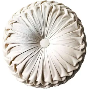 Round Throw Pillow   Decoration Pleated Round Pillow Cushion for Couch Chair Bed  Beige