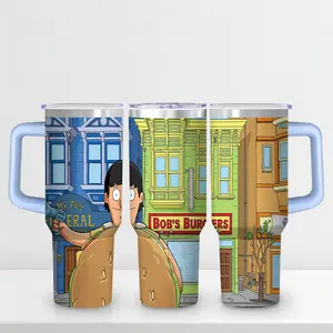 Bobs burger 30 oz Insulated Coffee Tumbler with Rotating Handle, Leakproof Magnetic-Style Straw Lid, 18/8 Stainless Steel Double Wall Vacuum Travel Cup, Fits All Car Cup Holders, Ideal for Iced Coffee, Water & Smoothies