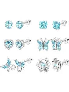 6 Pairs Hypoallergenic Screw Back Earrings for Girls Women Surgical Stainless Steel Stud Earrings for Sensitive Ears Cute Butterfly Flower Heart CZ Earring Kid Toddler Girls Jewelry Gift
