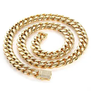 18 Karat Vacuum-Gold Plated Miami Cuban Link Chain, 5A+ Canada Zircon Hip Hop Cuban Links Necklaces, Unisex Fashion Accessory with Monaco, Mexico & Micro Promise Chains, Ideal Valentine’s/Birthday Gift for Partners
