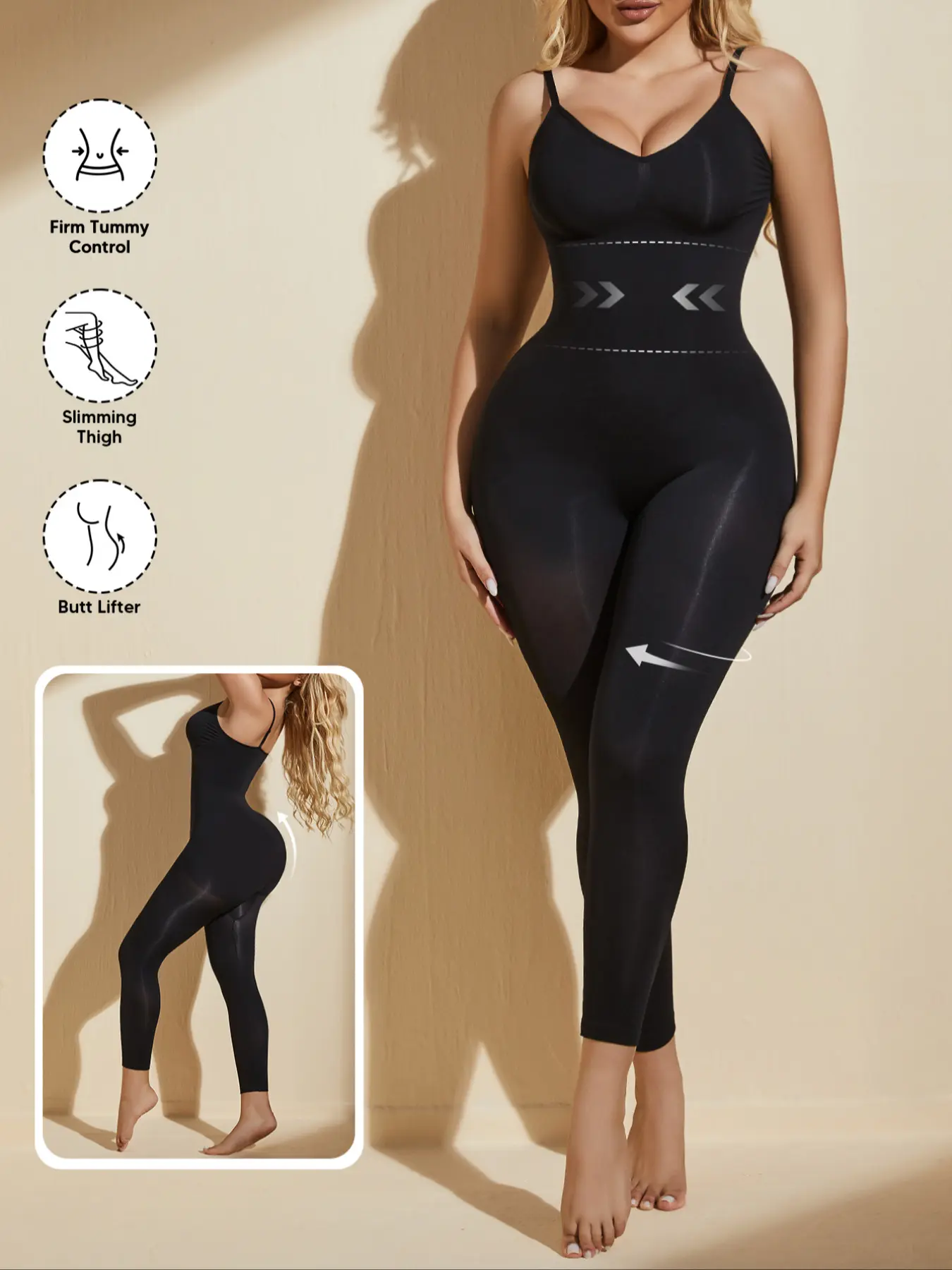Women's Sweetheart V-Neck Capri Smooth Seamless Shapewear Fit Bodysuit Womenswear - Tummy Control Slim Full Body Shaper with Adjustable Straps & No Built in Pads for All Cups (Black) Garment