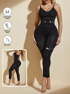 Women's Sweetheart V-Neck Capri Shapewear Fit Bodysuit Womenswear - Tummy Control Slim Full Body Shaper with Adjustable Straps & No Built in Pads for All Cups (Black)