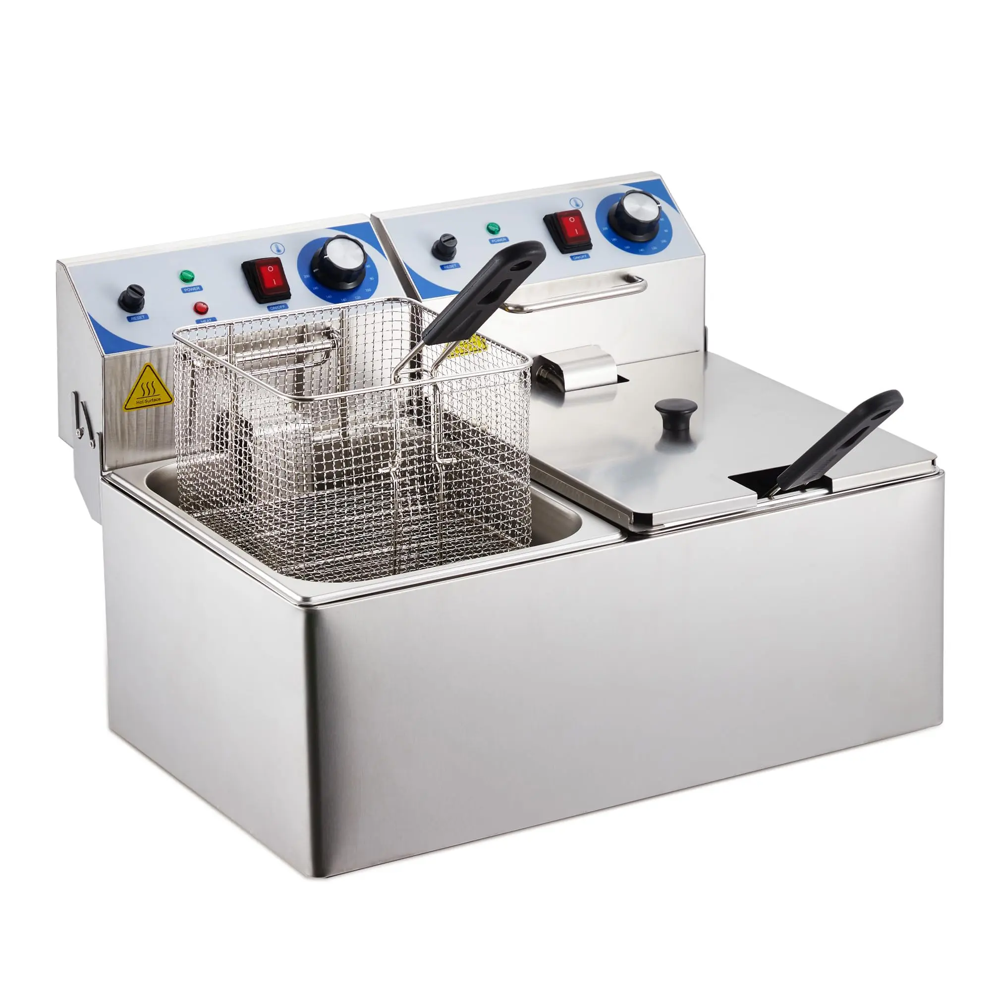 【GARVEE】Deep Fryer With Basket,Large Capacity Electric Deep Fryers,Adjustable Temperature & Timer, Perfect Chicken,Shrimp,French Fries, Chips & More,Removable Frying Basket Easy to Clean Stainless Steel,10Lx2